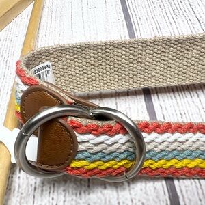 NWT Relic Colorful Woven Belt with Silver O Ring Closure Reversible Neutral Tan